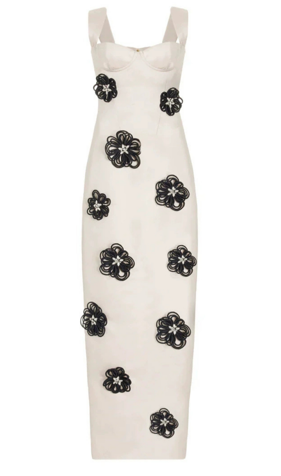 ABITO MIDI BIANCO CON DECORAZIONI FLOREALI
