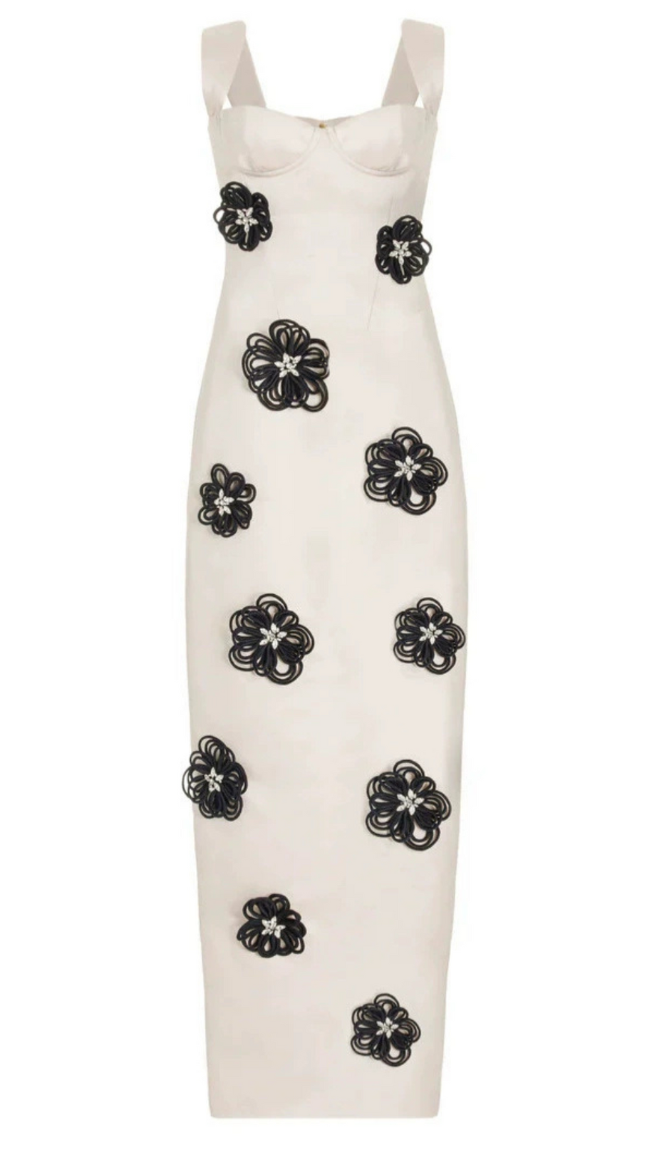 ABITO MIDI BIANCO CON DECORAZIONI FLOREALI