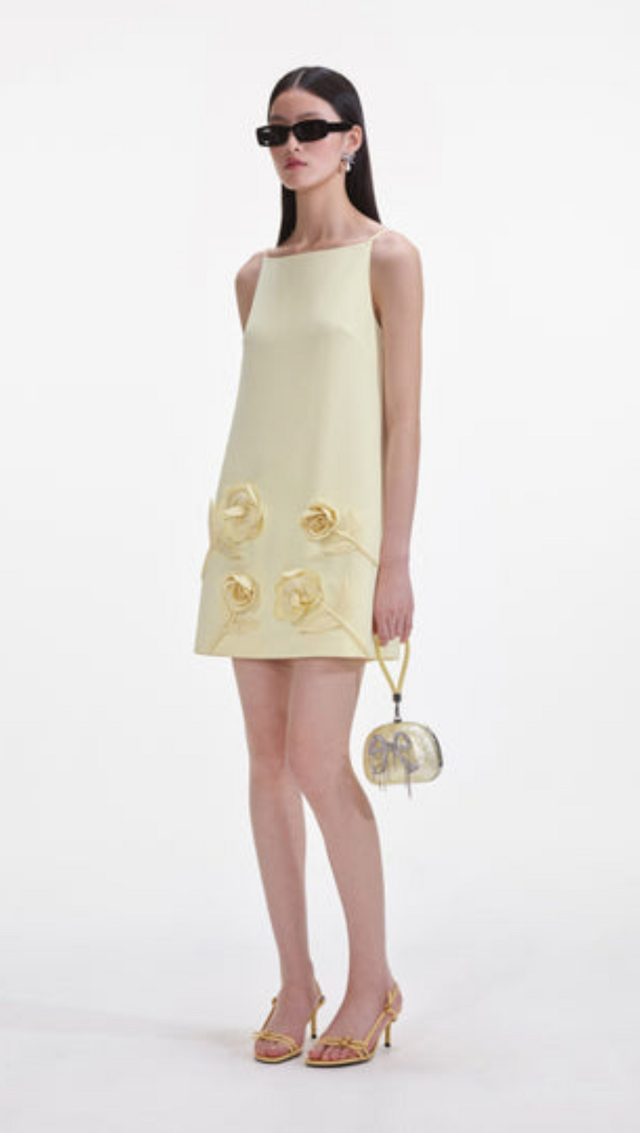 YELLOW CREPE FLOWER MINI DRESS