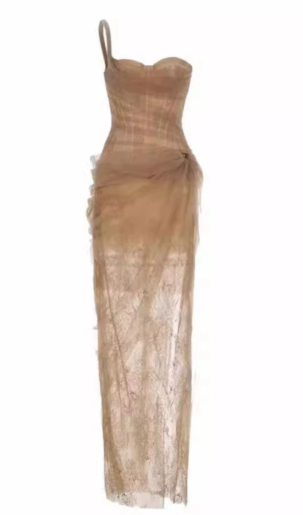 MIDIKLEID AUS MESH MIT RÜSCHEN UND EINER SCHULTER