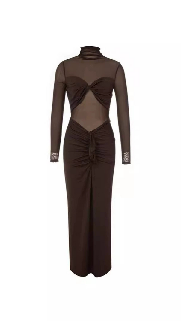 AIIZIE SHEER RUCHED MAXI DRESS IN BROWN - product image