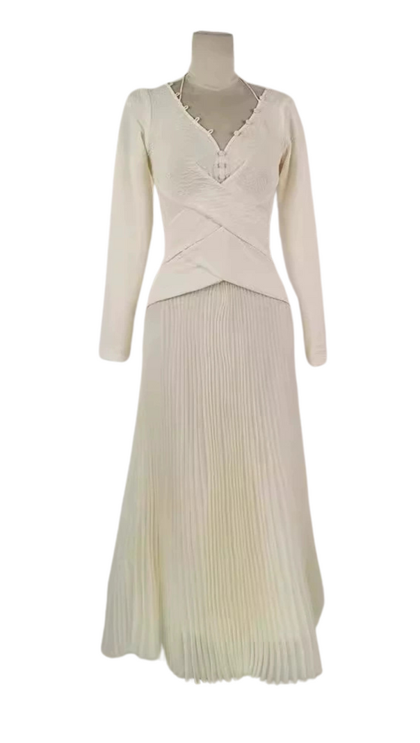 AIIZIE V NECK PLEATED MAXI DRESS IN IVORY - product image