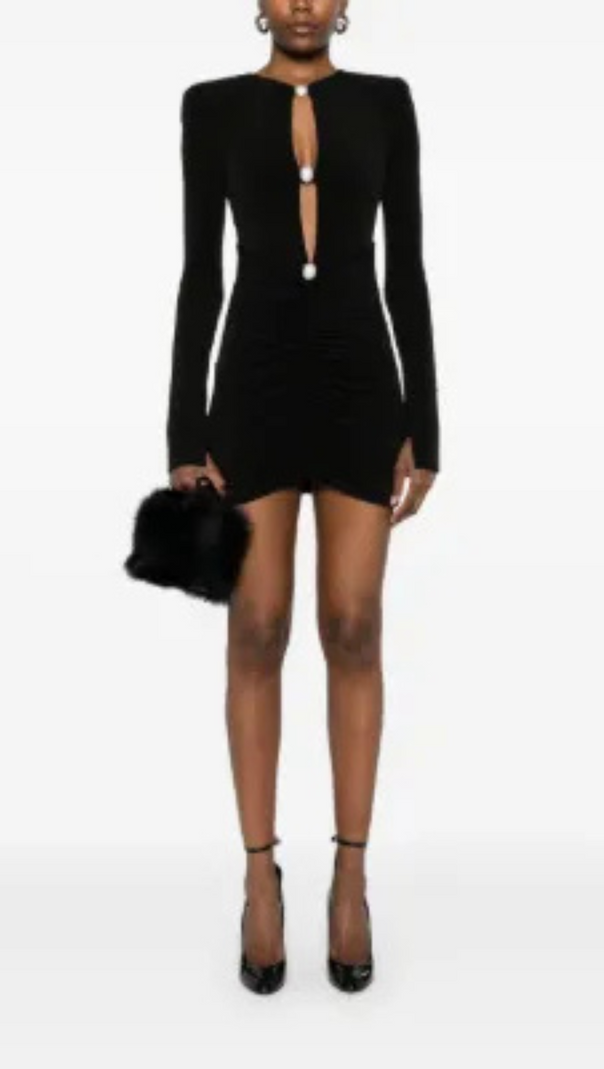 AIIZIE CRYSTAL-EMBELLISHED CUTOUT BLACK MINI DRESS - product image