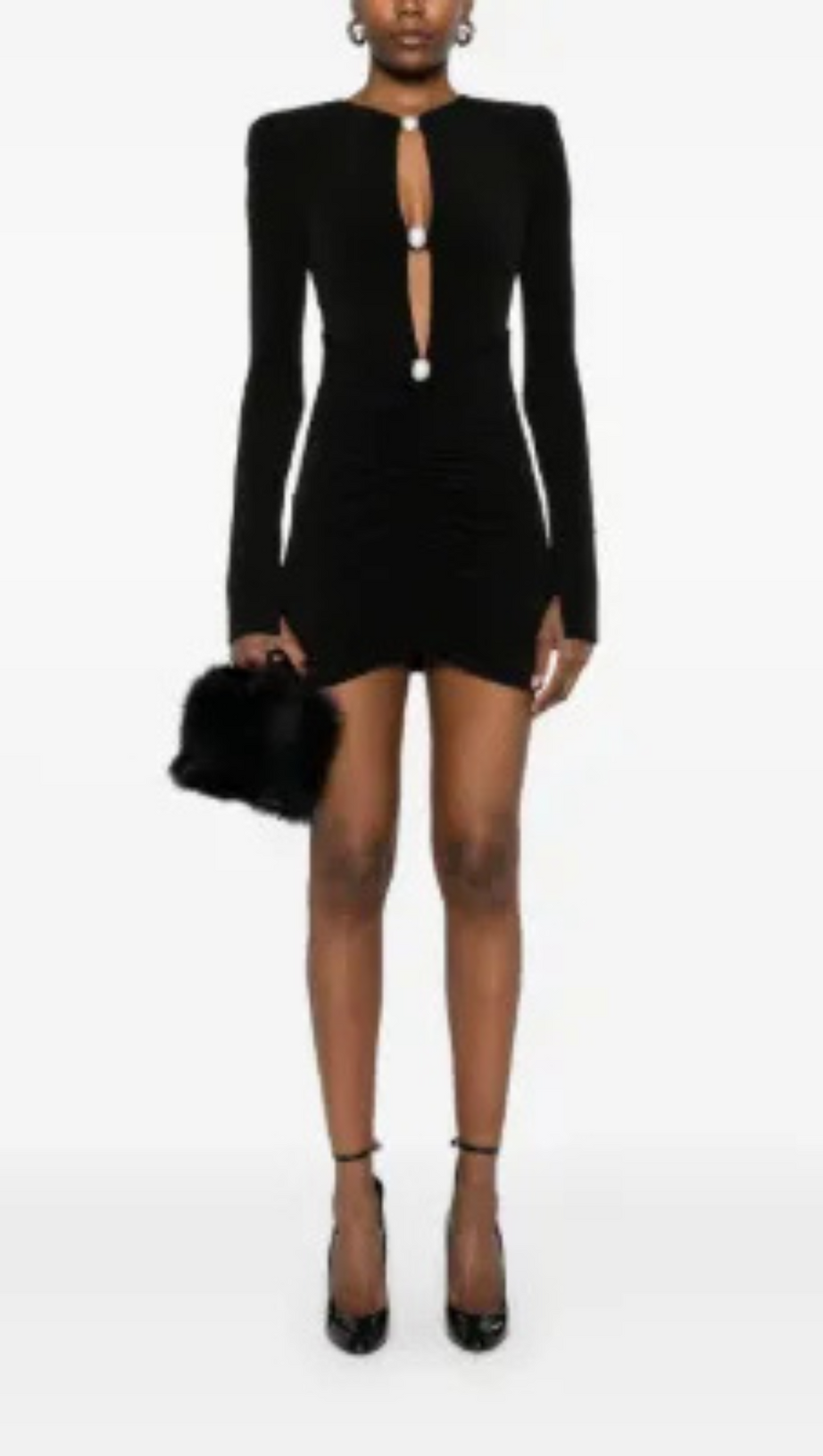 CRYSTAL-EMBELLISHED CUTOUT BLACK MINI DRESS