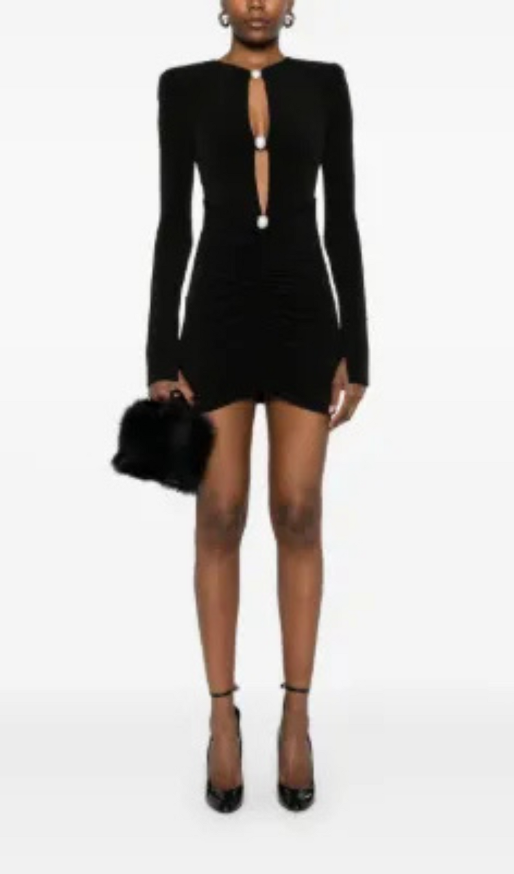 CRYSTAL-EMBELLISHED CUTOUT BLACK MINI DRESS