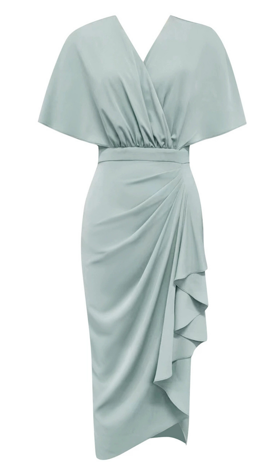 SOLID BATWING SLEEVE WRAP HEM DRESS