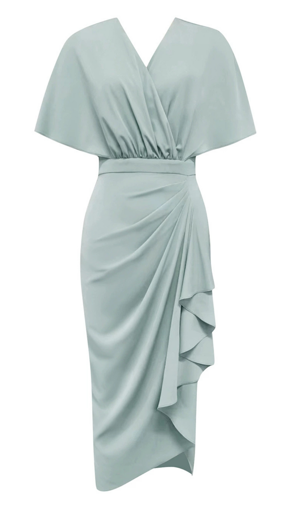 SOLID BATWING SLEEVE WRAP HEM DRESS