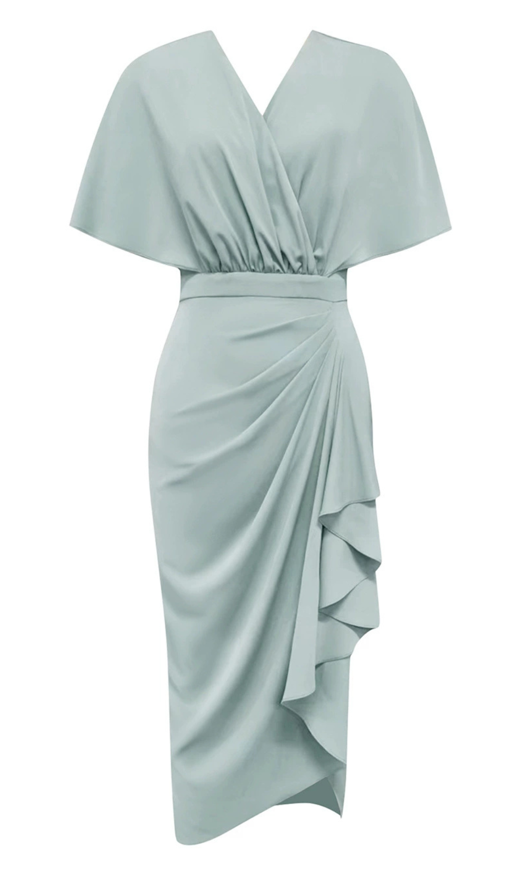 SOLID BATWING SLEEVE WRAP HEM DRESS