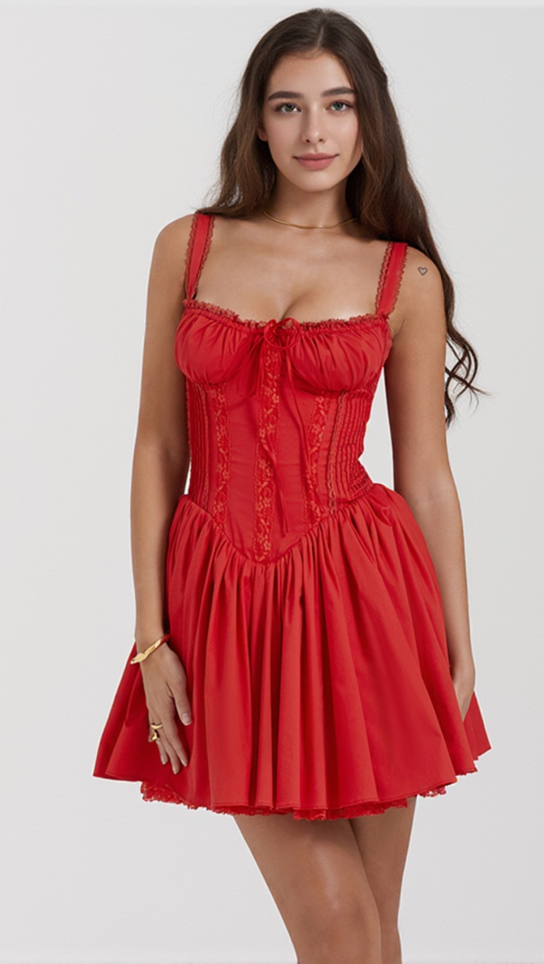 AIIZIE CORSET STRAP MINI DRESS IN RED - product image