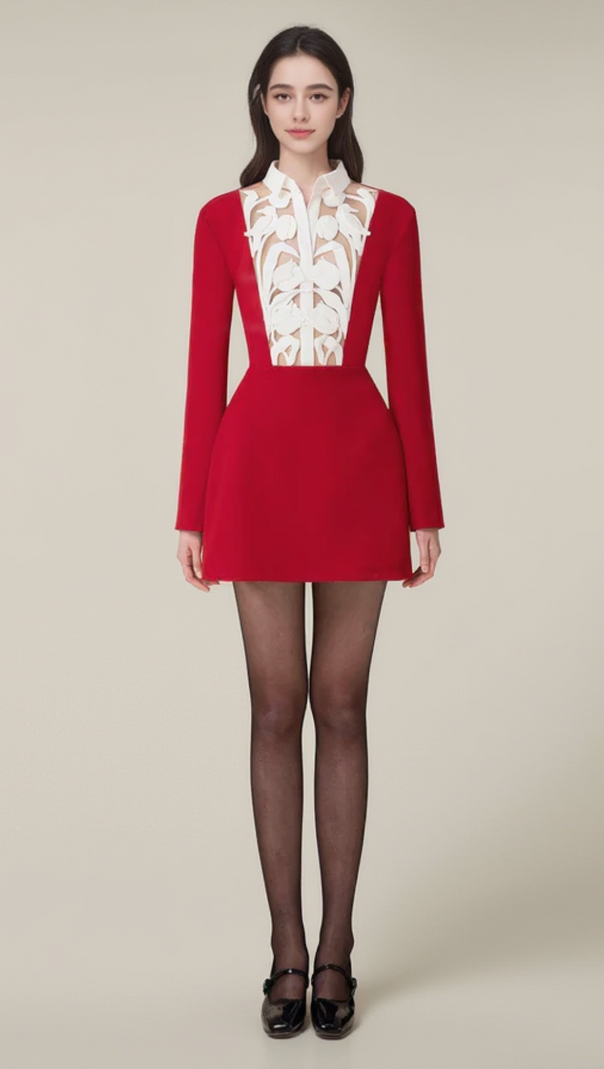 AIIZIE HOLLOW A-LINE MINI DRESS IN RED - product image