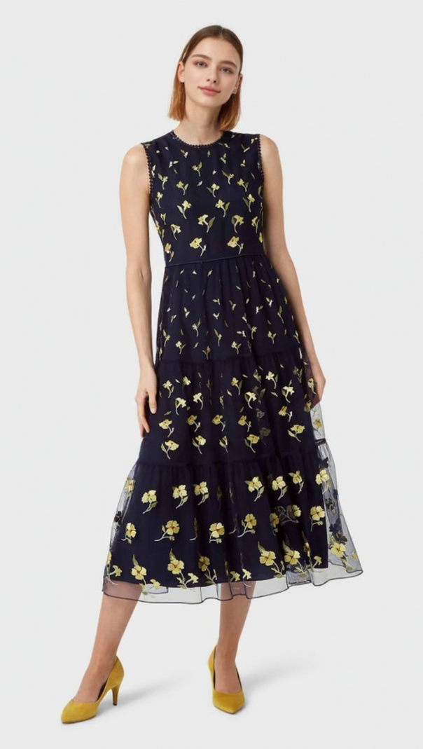 AIIZIE BETHANY FLORAL PRINT MIDI DRESS IN BLACK - product image