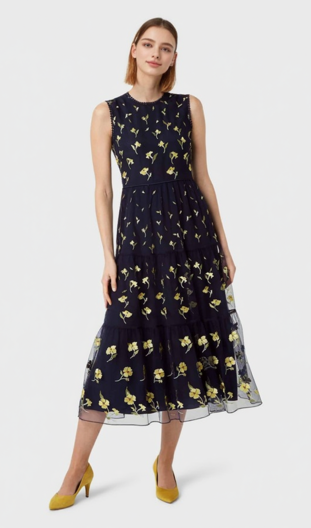 Bethany – Midikleid mit Blumendruck in Schwarz 