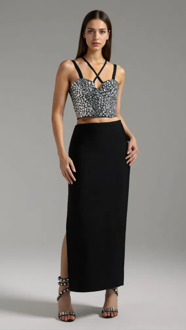 AIIZIE CRYSTAL-EMBELLISHED CROP TOP SKIRT SUIT - product image