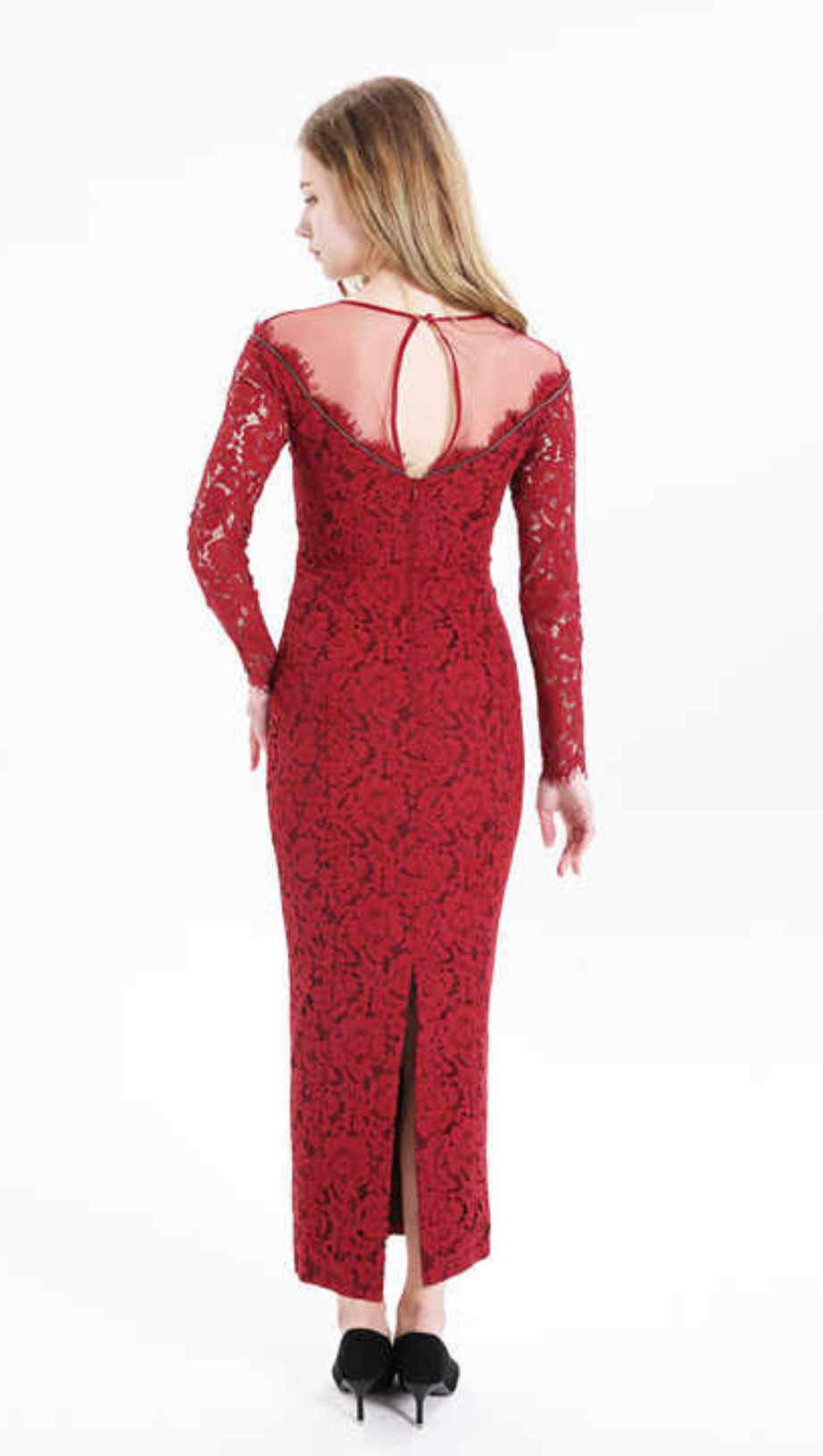 LACE HOLLOW MAXI DRESS IN RED
