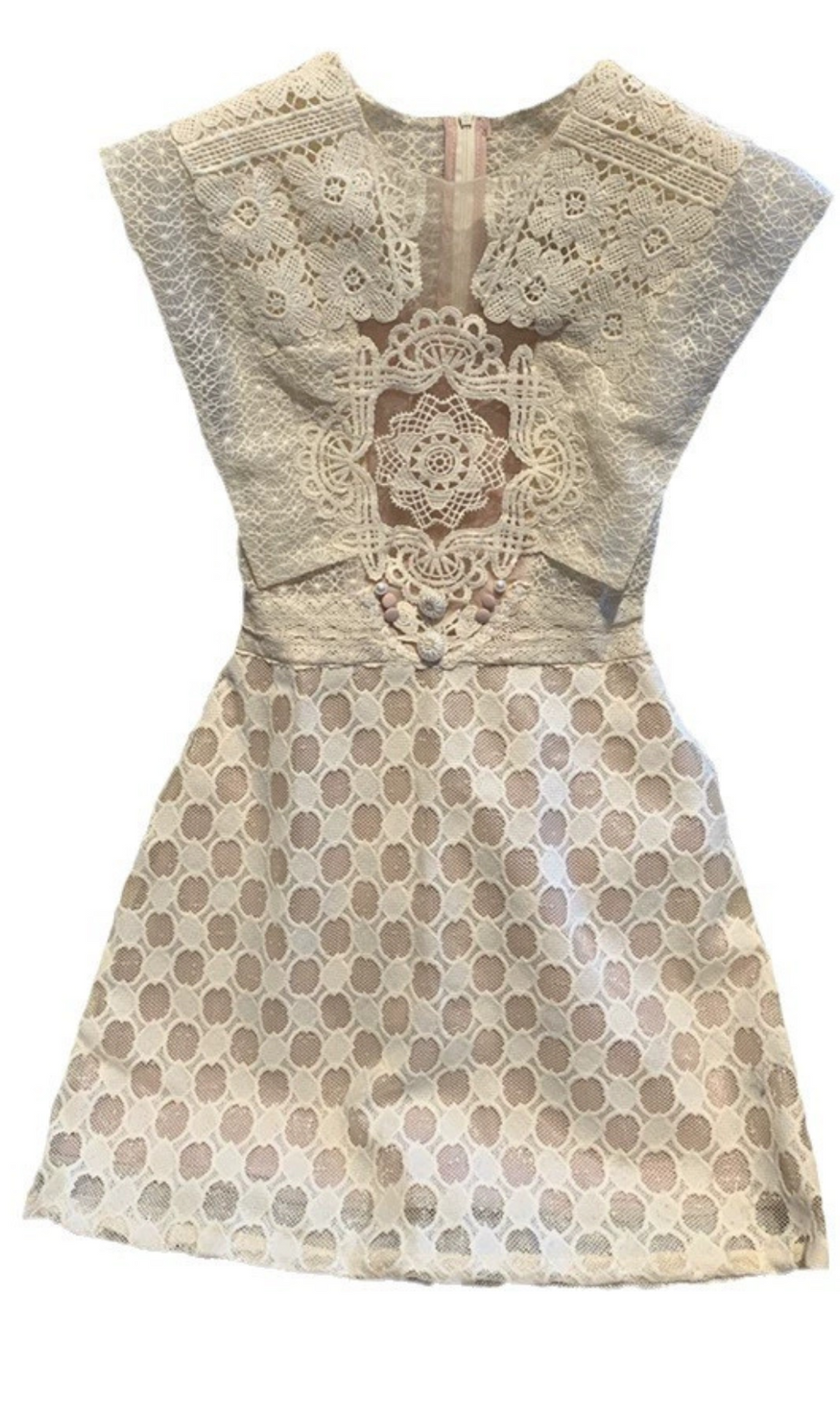 EMBROIDERY CUTOUT MINI DRESS IN APRICOT