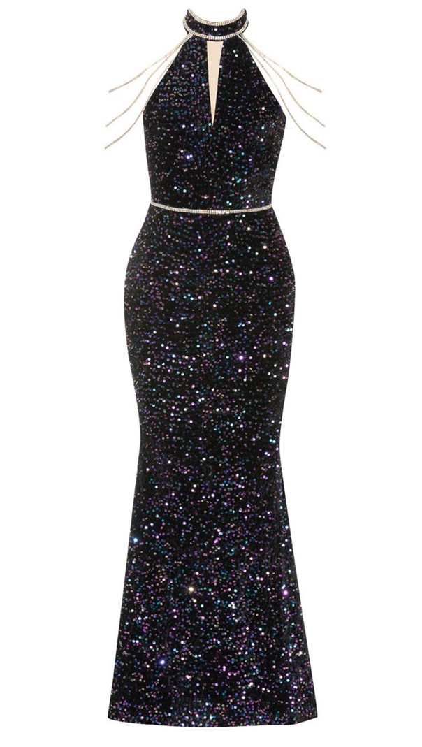 AIIZIE CRYSTAL-EMBELLISHED HALTER BODYCON MAXI DRESS - product image