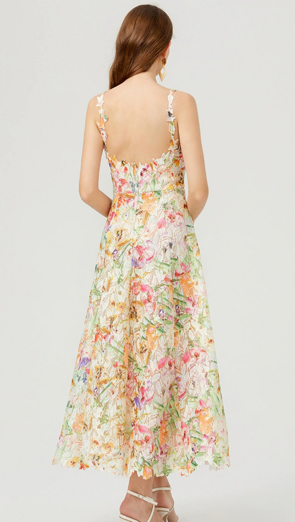 AIIZIE MULTICOLOR FLORAL EMBROIDERED MIDI DRESS - product image