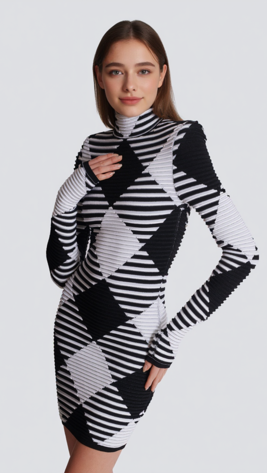 MINI ABITO IN MAGLIA A QUADRETTI ARROTOLATI