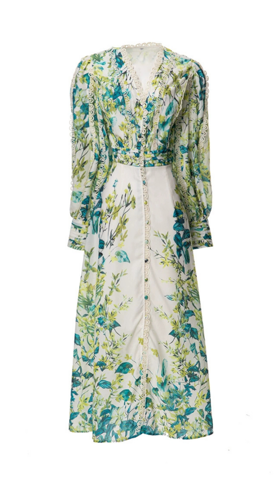 GREEN FLORAL PRINTED MAXI DRESS