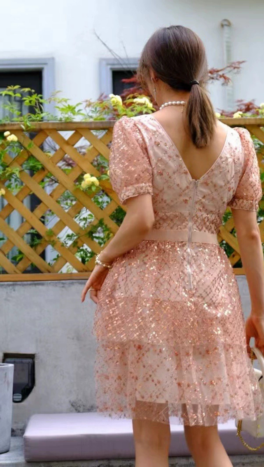 V NECK SEQUIN TIERED MINI DRESS