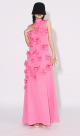 ANNONA PINK FLOWER EMBELLISHED MAXI DRESS