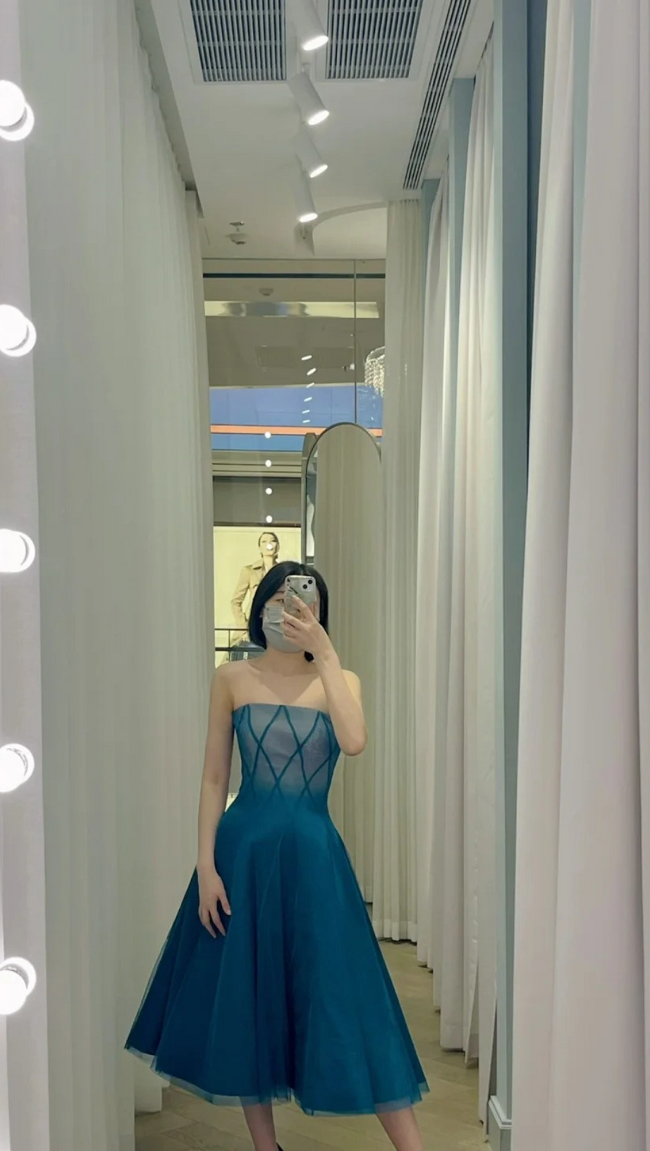 TEAL OMBRE SOFT NET MIDI DRESS