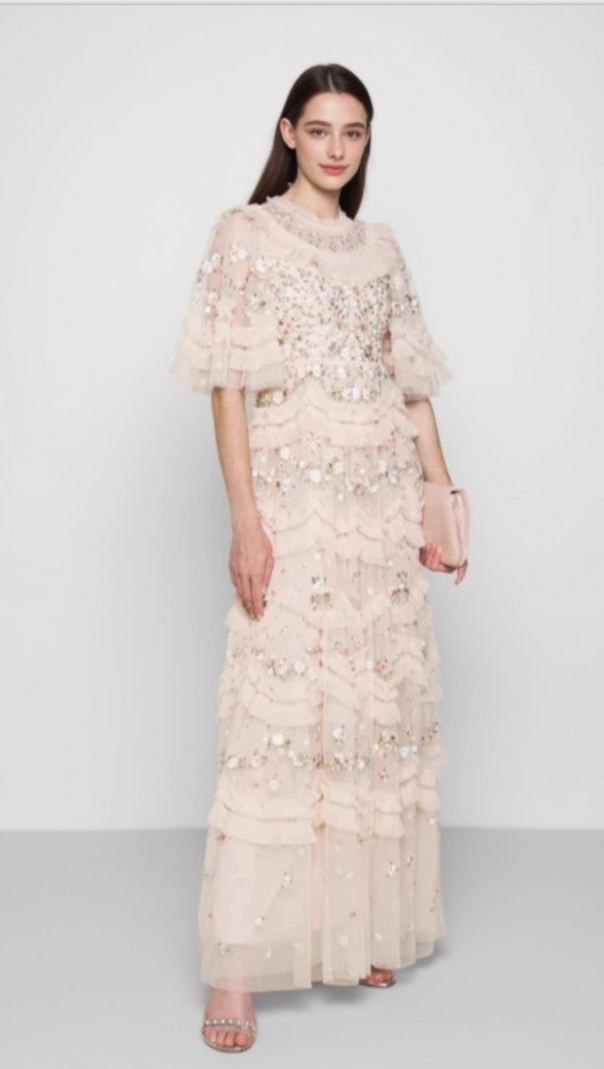 AIIZIE LALABELLE TULLE FLORAL GOWN IN APRICOT - product image
