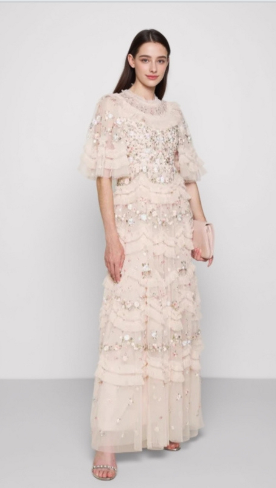 LALABELLE TULLE FLORAL GOWN IN APRICOT