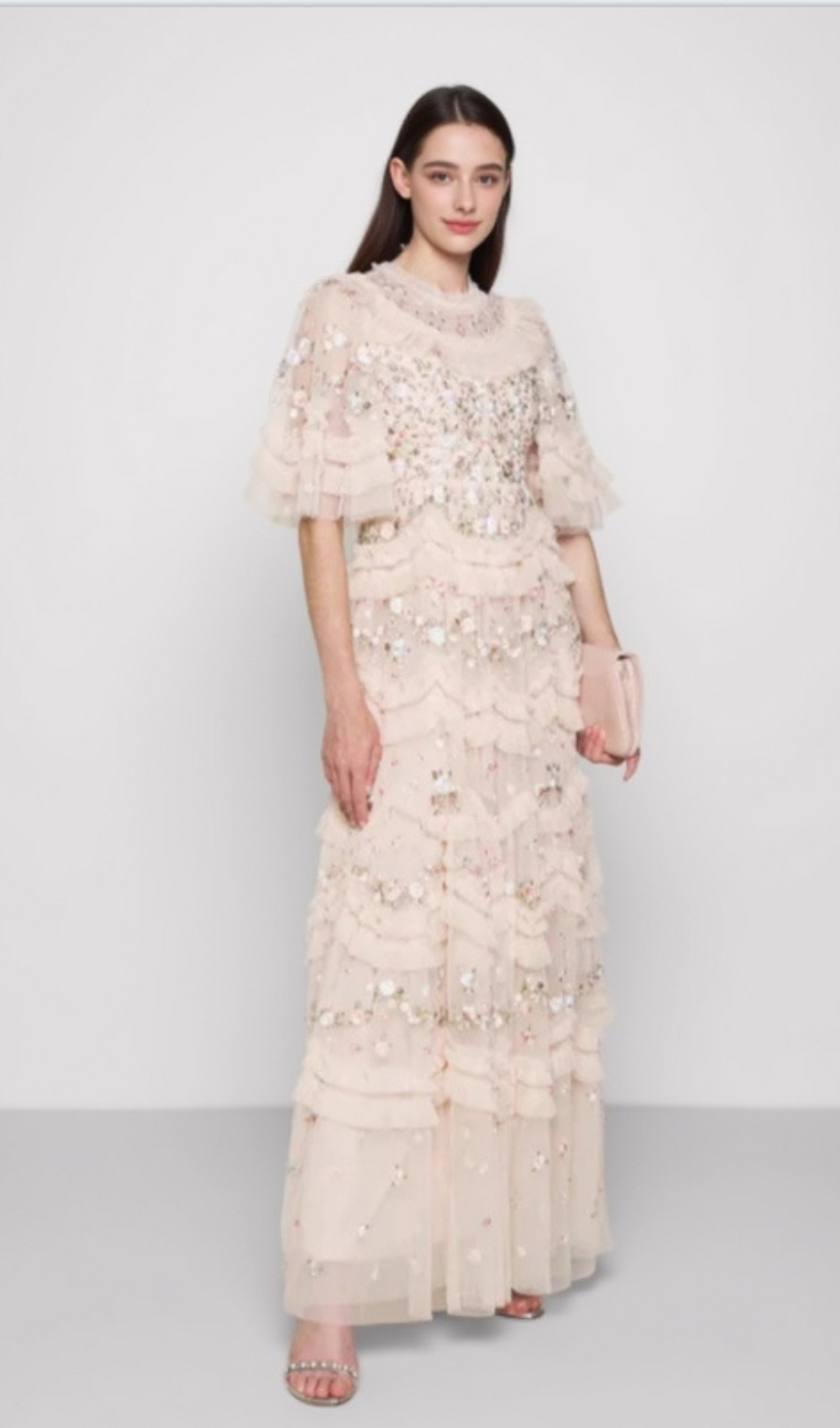 LALABELLE TULLE FLORAL GOWN IN APRICOT