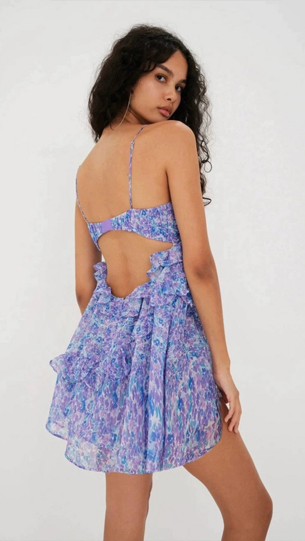 AIIZIE FLORAL EMBELLISHED RUFFLE TRIM MINI DRESS - product image