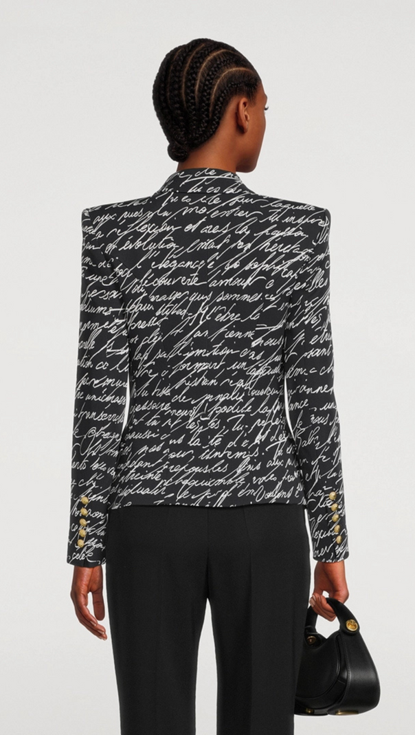 AIIZIE ALPHABET PATTERN BLACK JACKET WITH SINGLE BUTTON - product image