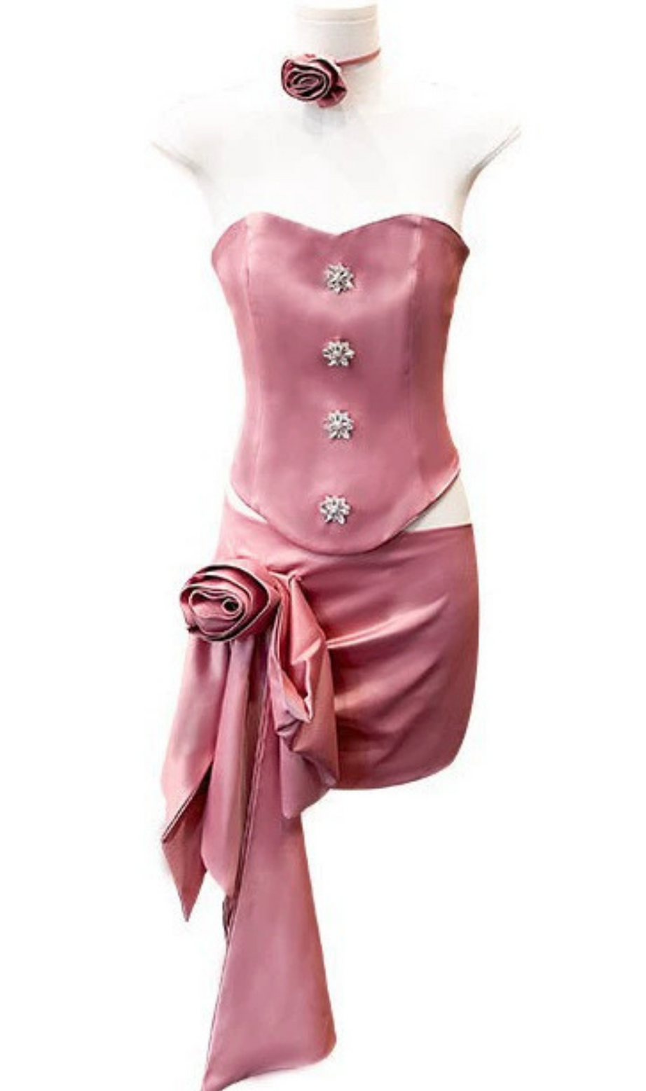 Bernsteinrosa Satin-Blumenrock-Set