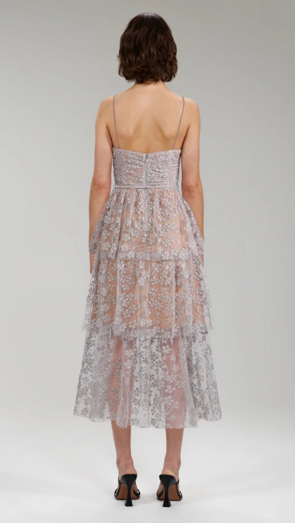 AIIZIE FLORAL EMBELLISHED MIDI DRESS IN BLUE - product image