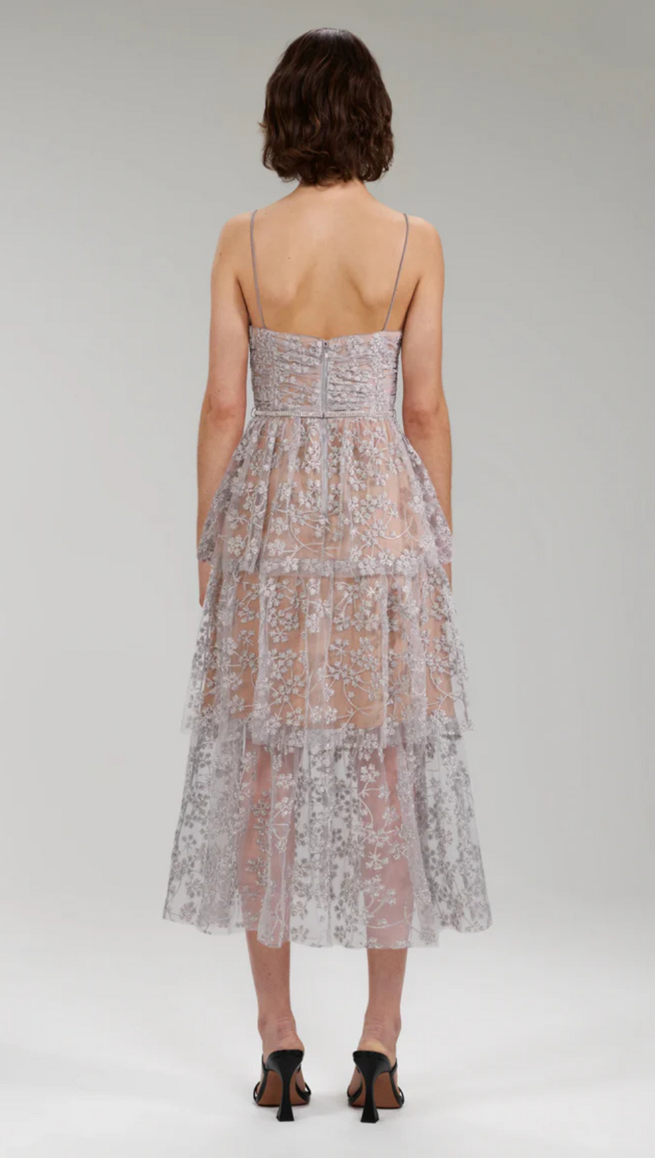 ABITO MIDI BLU CON DECORAZIONI FLOREALI