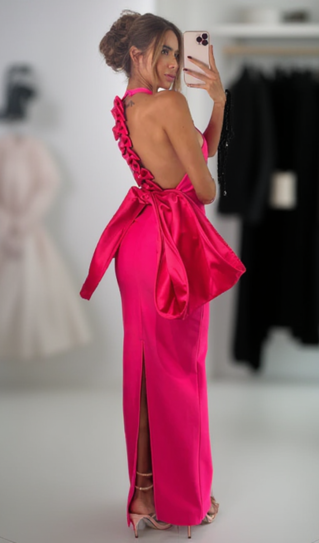 BOW BACKLESS BANDAGE MAXI DRESS IN RED