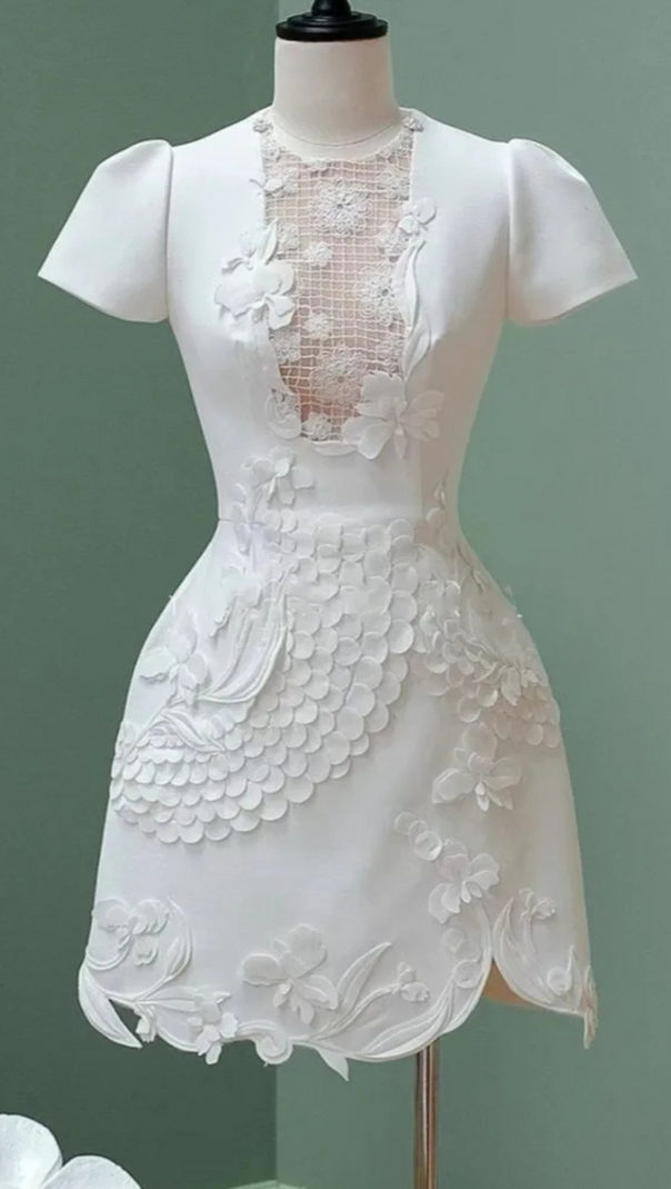 AIIZIE VALERIE EMBROIDERED 3D FLOWER MINI DRESS IN WHITE - product image