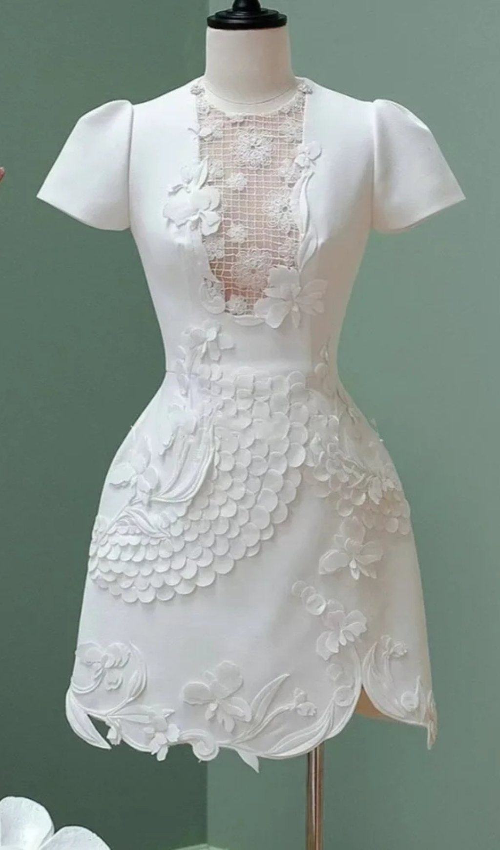 VALERIE EMBROIDERED 3D FLOWER MINI DRESS IN WHITE