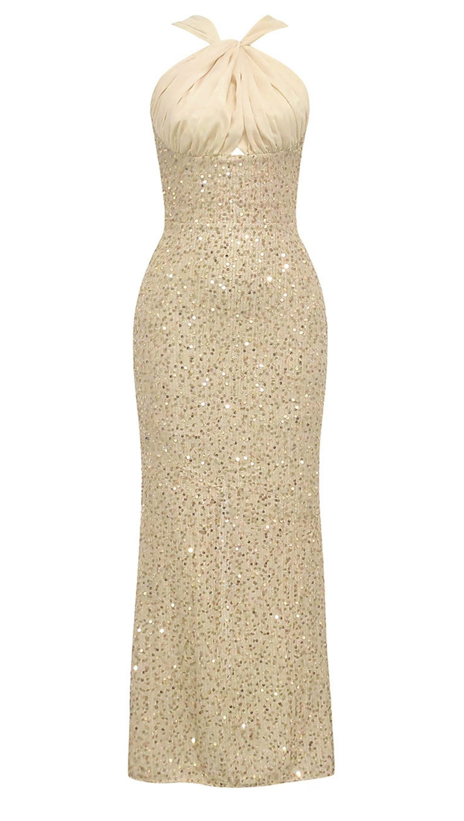 Neckholder-Maxikleid mit Pailletten und Schlitz auf der Rückseite