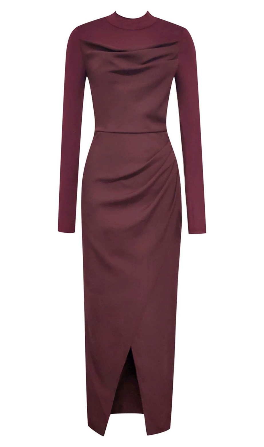 ABITO MIDI CON SPACCHI E RUCHES IN BORDEAUX