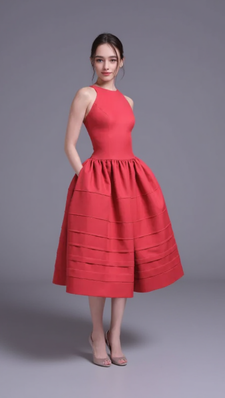 BERRY BELL-SHAPED MINI DRESS IN RED