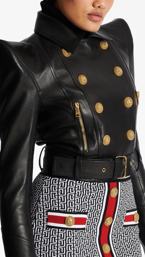 AIIZIE PERFECTO CROPPED LEATHER JACKET IN BLACK - product image