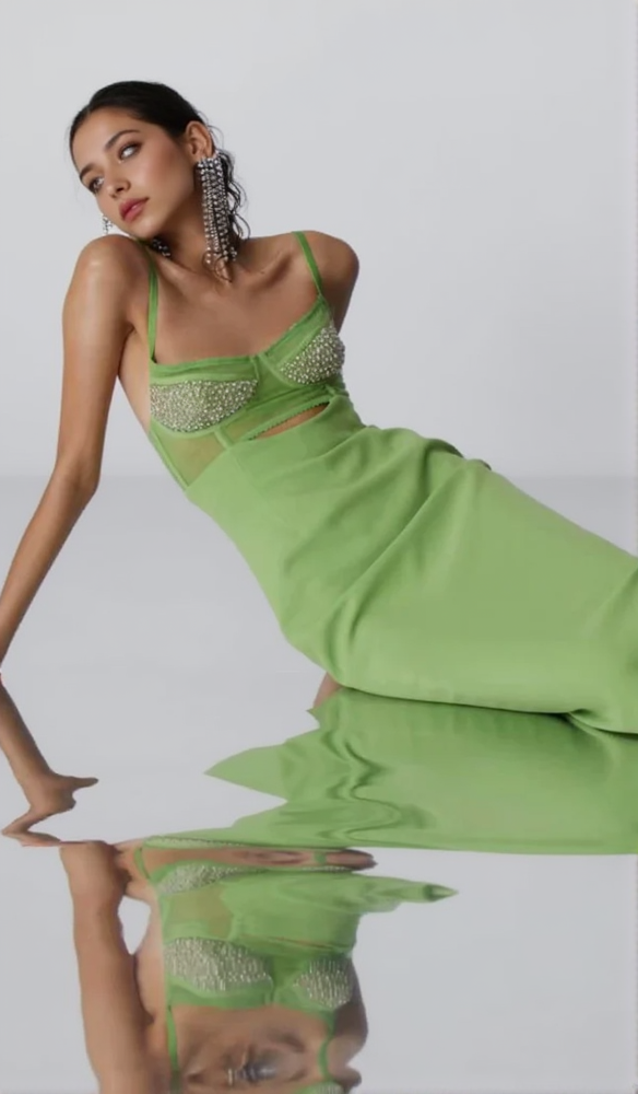 AIIZIE GREEN BEADING BANDAGE MIDI DRESS - product image