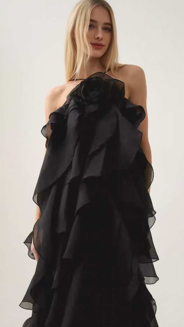 AIIZIE HALTERNECK FLOUNCED MAXI DRESS IN BLACK - product image