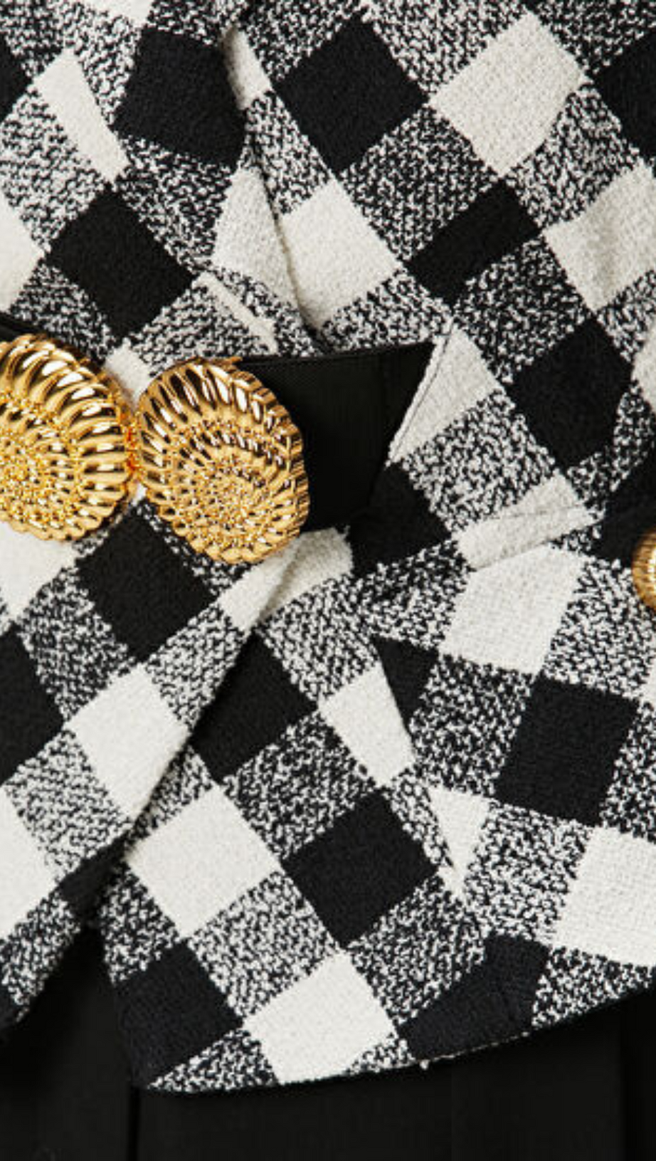 Gingham-Tweedjacke mit Gürtel und zwei Schneckenknöpfen