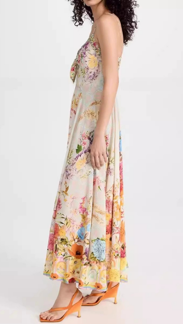 AIIZIE BOW FLORAL-PRINT SILK MIDI DRESS - product image