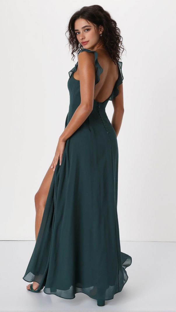 AIIZIE DREAMY ADMIRATION EMERALD GREEN RUFFLED MAXI DRESS - product image