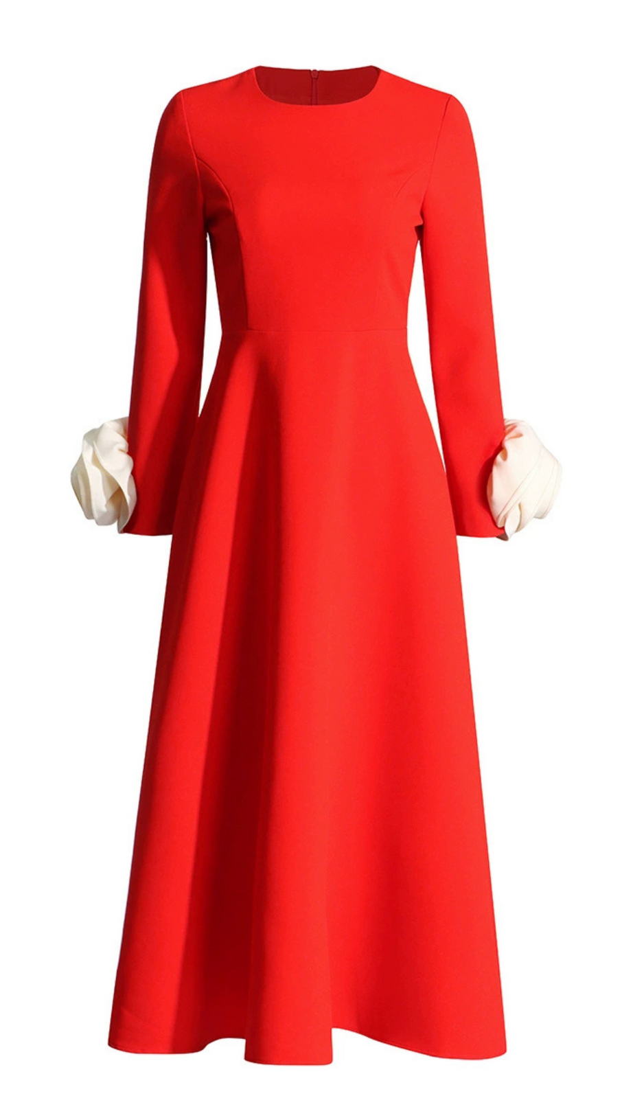 FLOWER EMBELLISHED MIDI DRESS IN RED