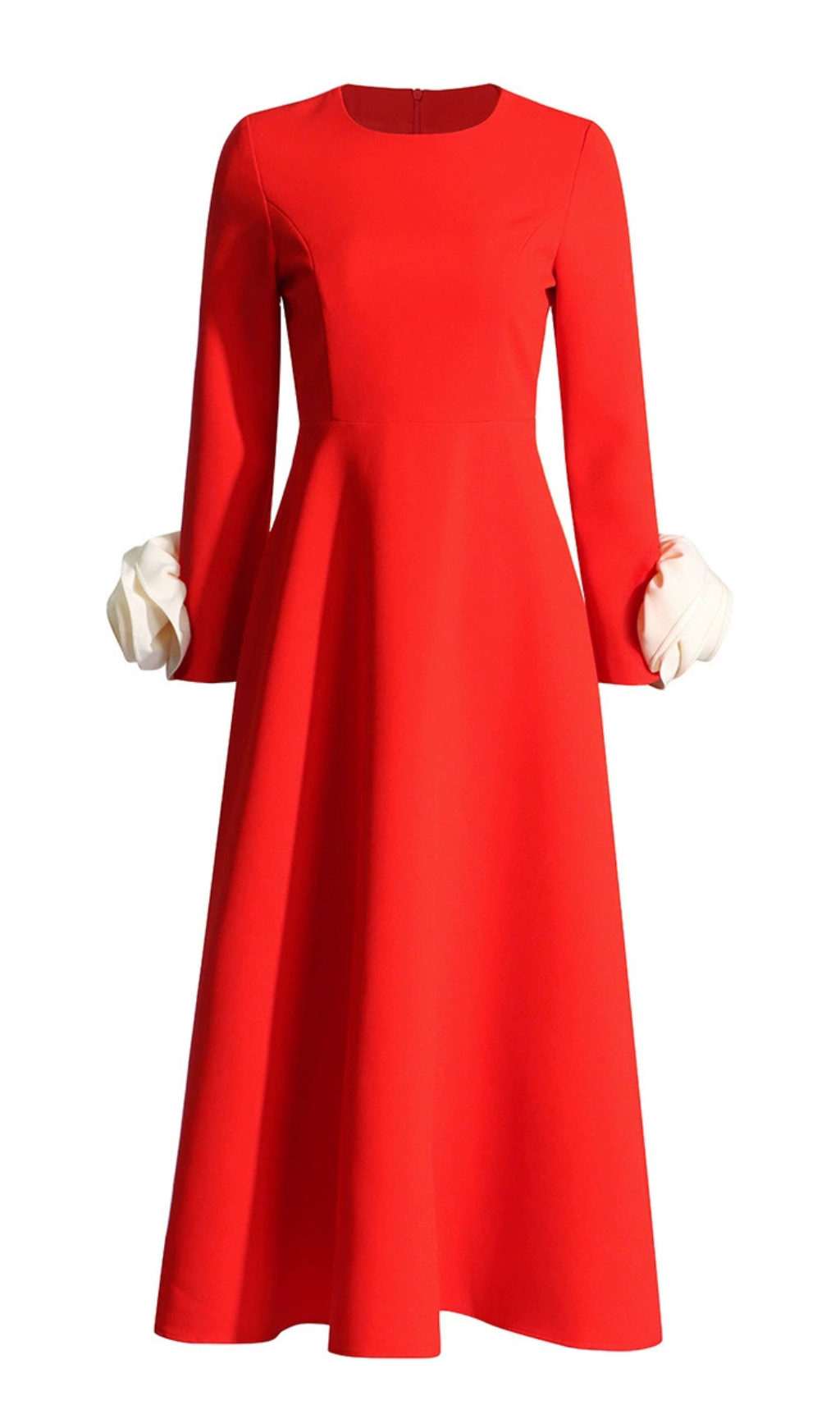 FLOWER EMBELLISHED MIDI DRESS IN RED