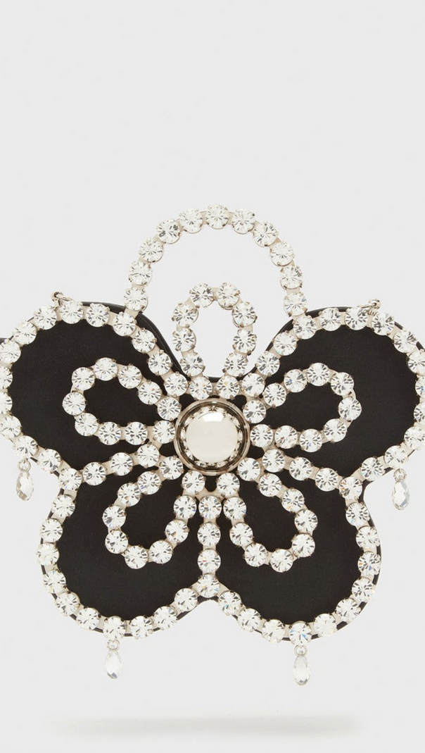 AIIZIE ELYSA FLOWER DIAMANTE SATIN CLUTCH - BLACK - product image
