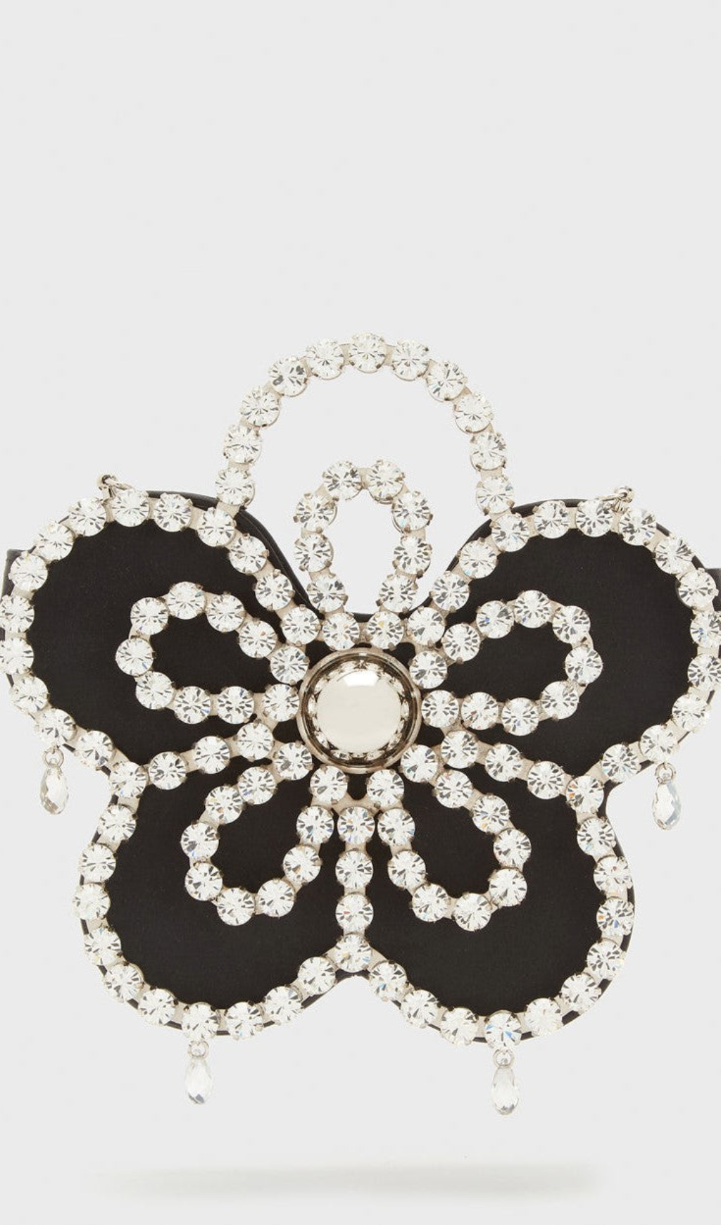 POCHETTE ELYSA FLOWER DIAMANTE IN RASO - NERO